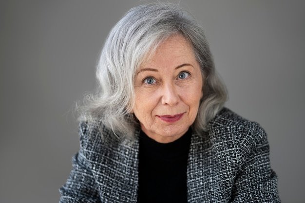 front-view-wise-woman-posing-studio_23-2149883507